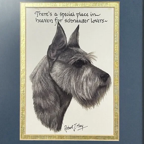 Vintage Schnauzer Framed Print Robert J May Heaven Quote Dog Wall Art 10x12 - Picture 9 of 16